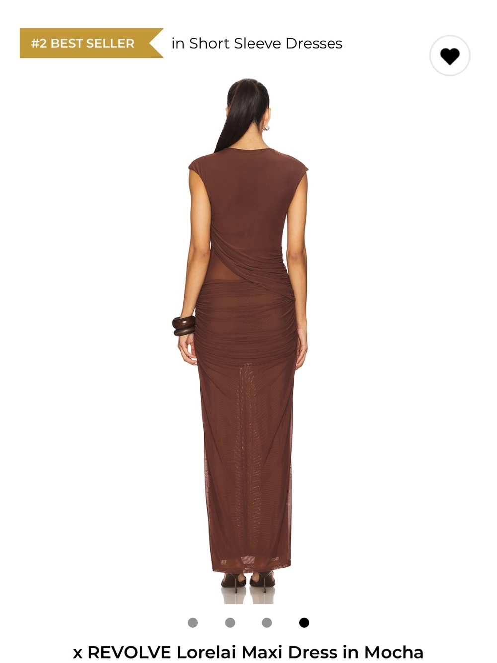 Cap-Sleeve Brown Ruched Maxi Dress - Picture 3 of 3